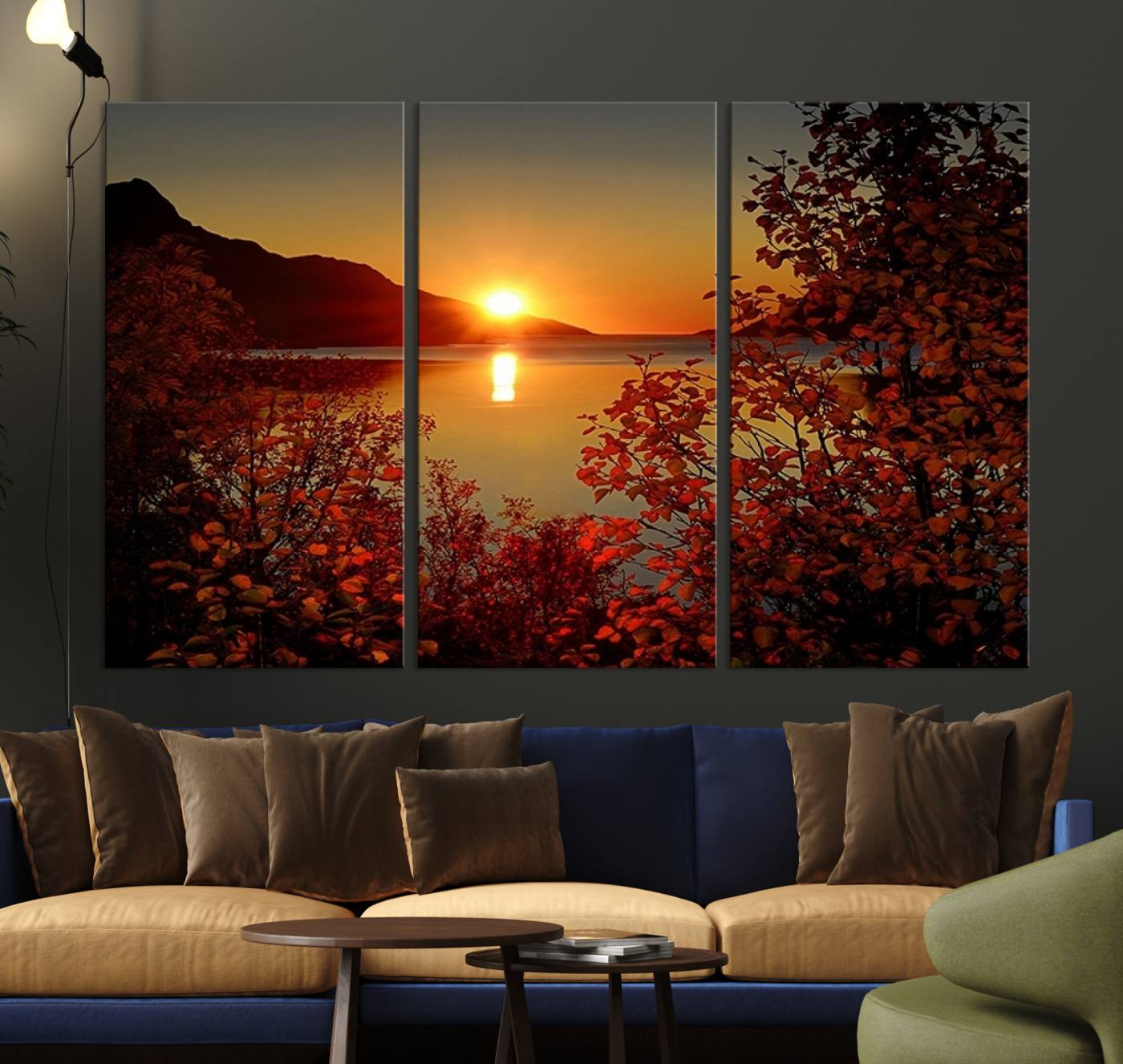 36656-MGV-CV-36X24-Autumn Sunset Over Lake Canvas Art – Tranquil Nature Landscape for Cozy Home Decor, Large