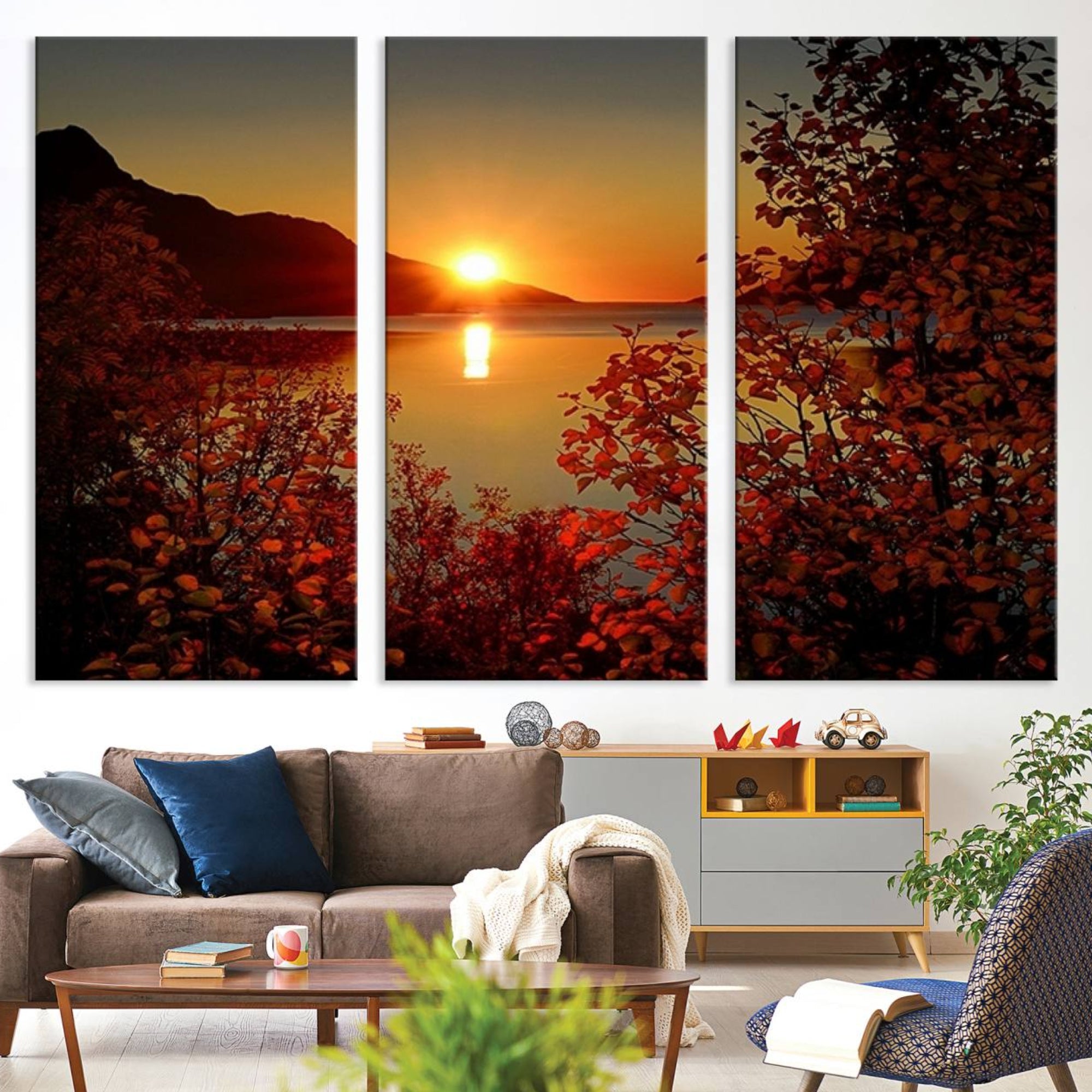 36656-MGV-CV-36X24-Autumn Sunset Over Lake Canvas Art – Tranquil Nature Landscape for Cozy Home Decor, Large