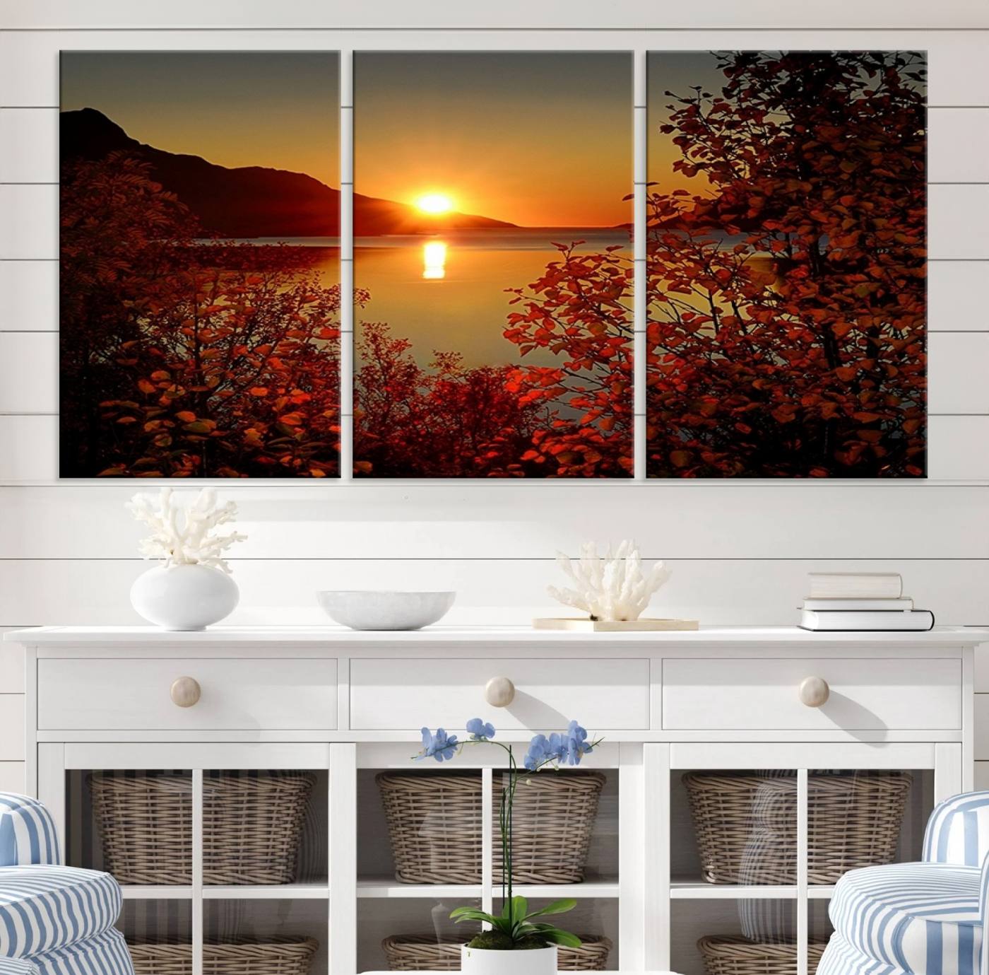 36656-MGV-CV-36X24-Autumn Sunset Over Lake Canvas Art – Tranquil Nature Landscape for Cozy Home Decor, Large