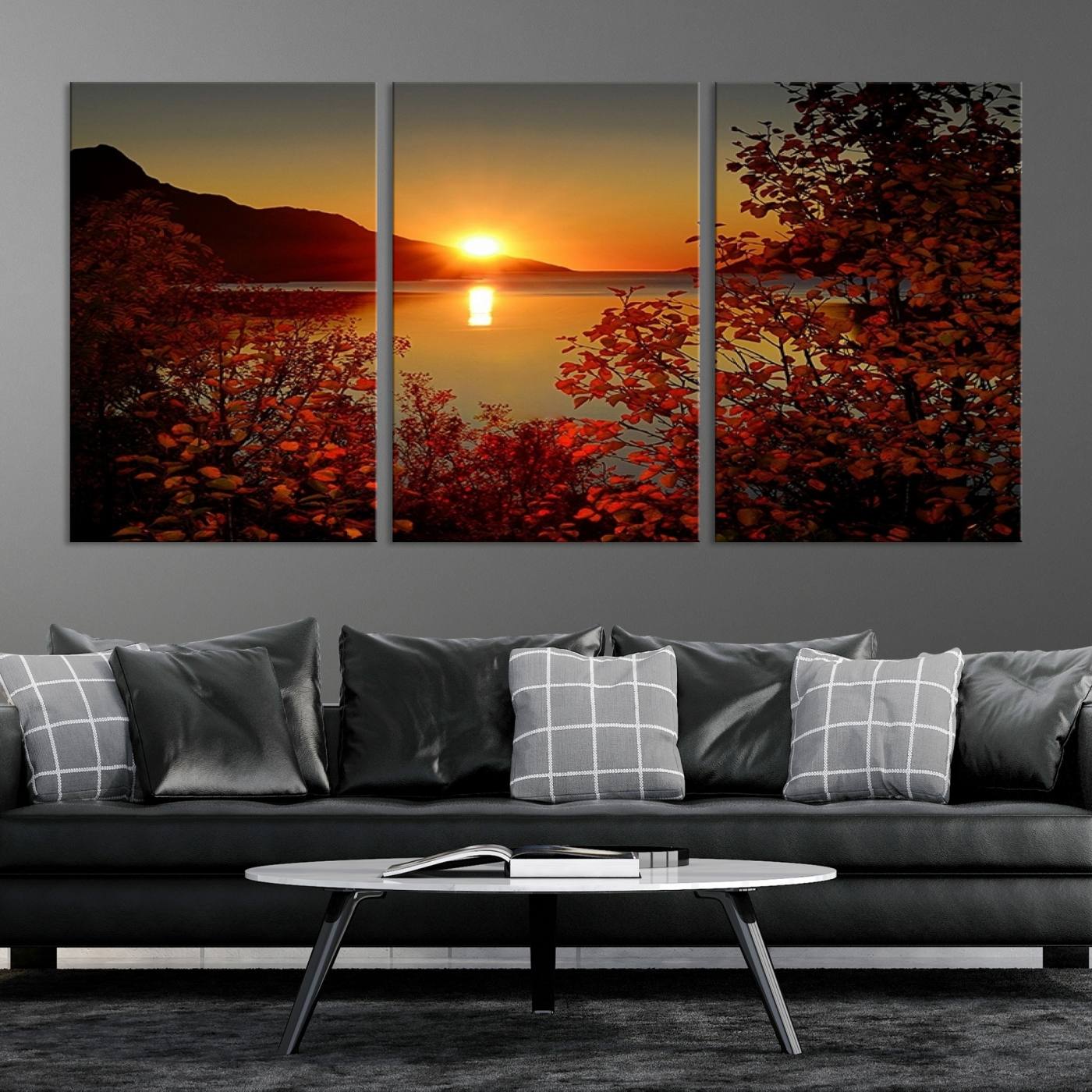 36656-MGV-CV-36X24-Autumn Sunset Over Lake Canvas Art – Tranquil Nature Landscape for Cozy Home Decor, Large Fall-Themed Wall Art