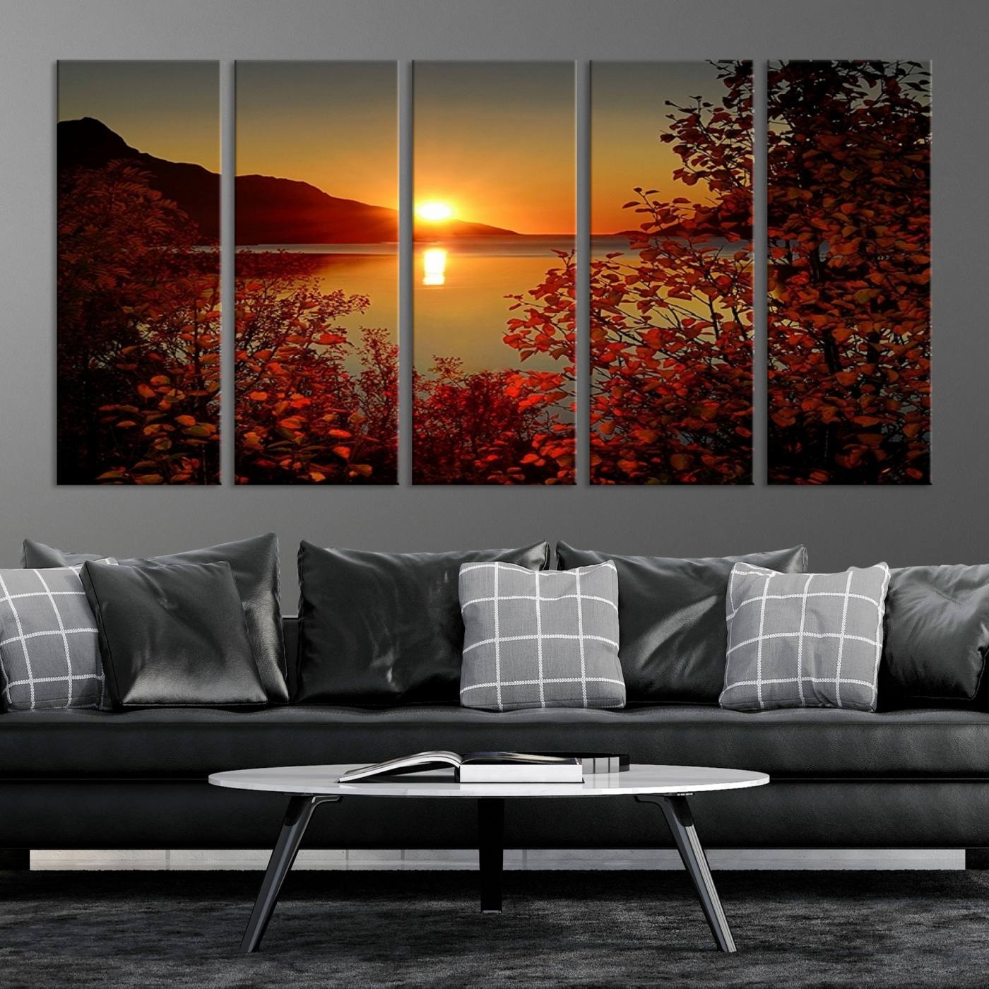36656-MGV-CV-36X24-Autumn Sunset Over Lake Canvas Art – Tranquil Nature Landscape for Cozy Home Decor, Large Fall-Themed Wall Art