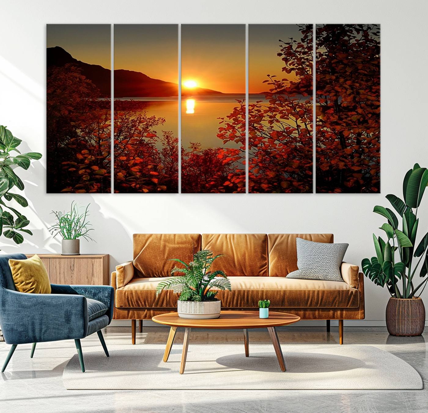 36656-MGV-CV-36X24-Autumn Sunset Over Lake Canvas Art – Tranquil Nature Landscape for Cozy Home Decor, Large
