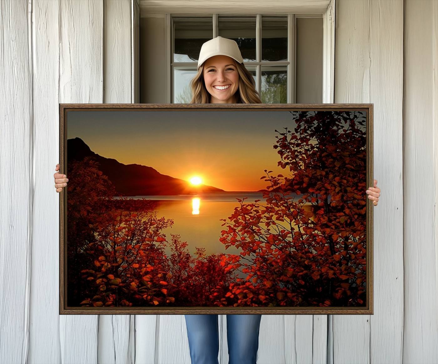 36656-MGV-CV-36X24-Autumn Sunset Over Lake Canvas Art – Tranquil Nature Landscape for Cozy Home Decor, Large