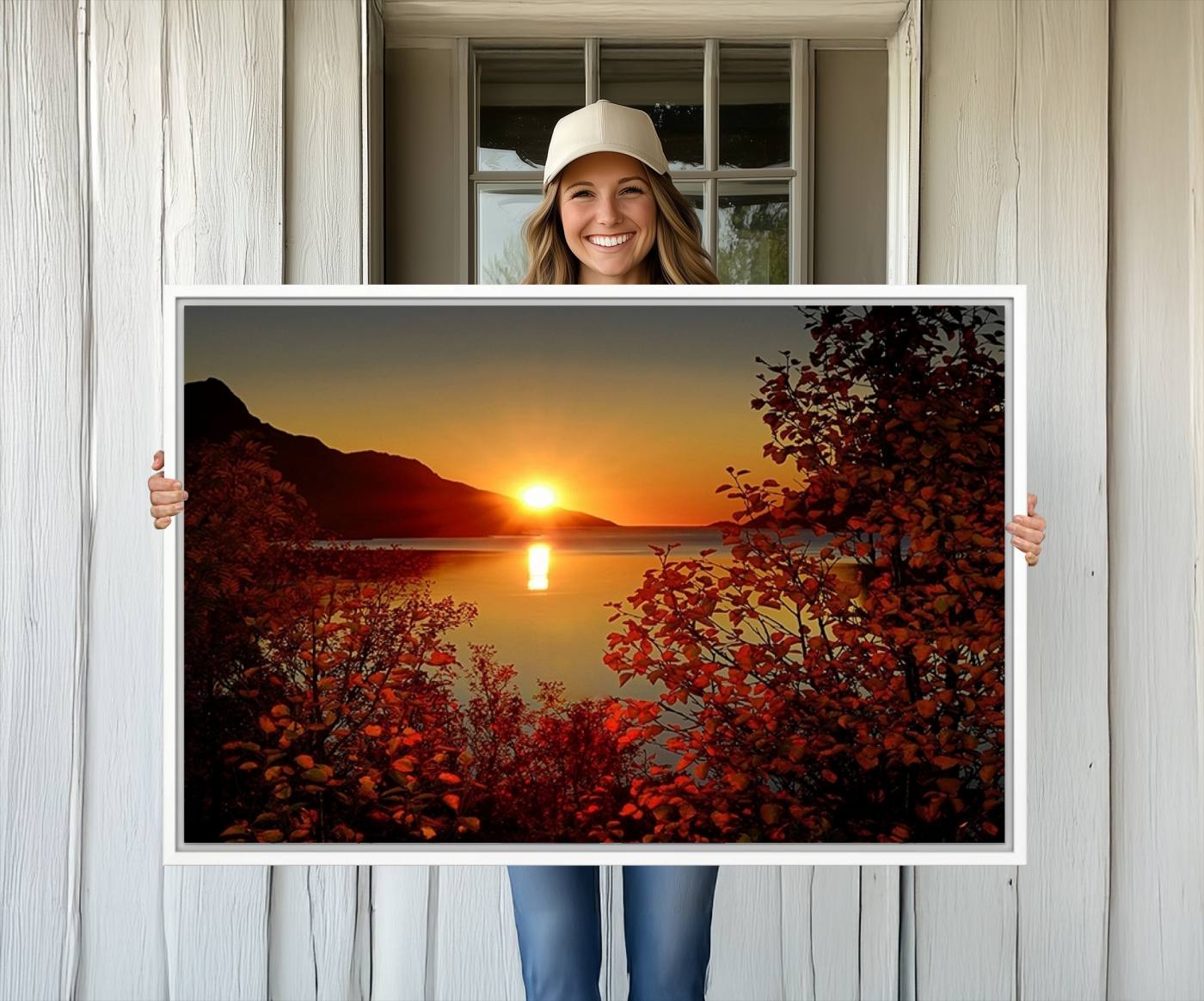 36656-MGV-CV-36X24-Autumn Sunset Over Lake Canvas Art – Tranquil Nature Landscape for Cozy Home Decor, Large