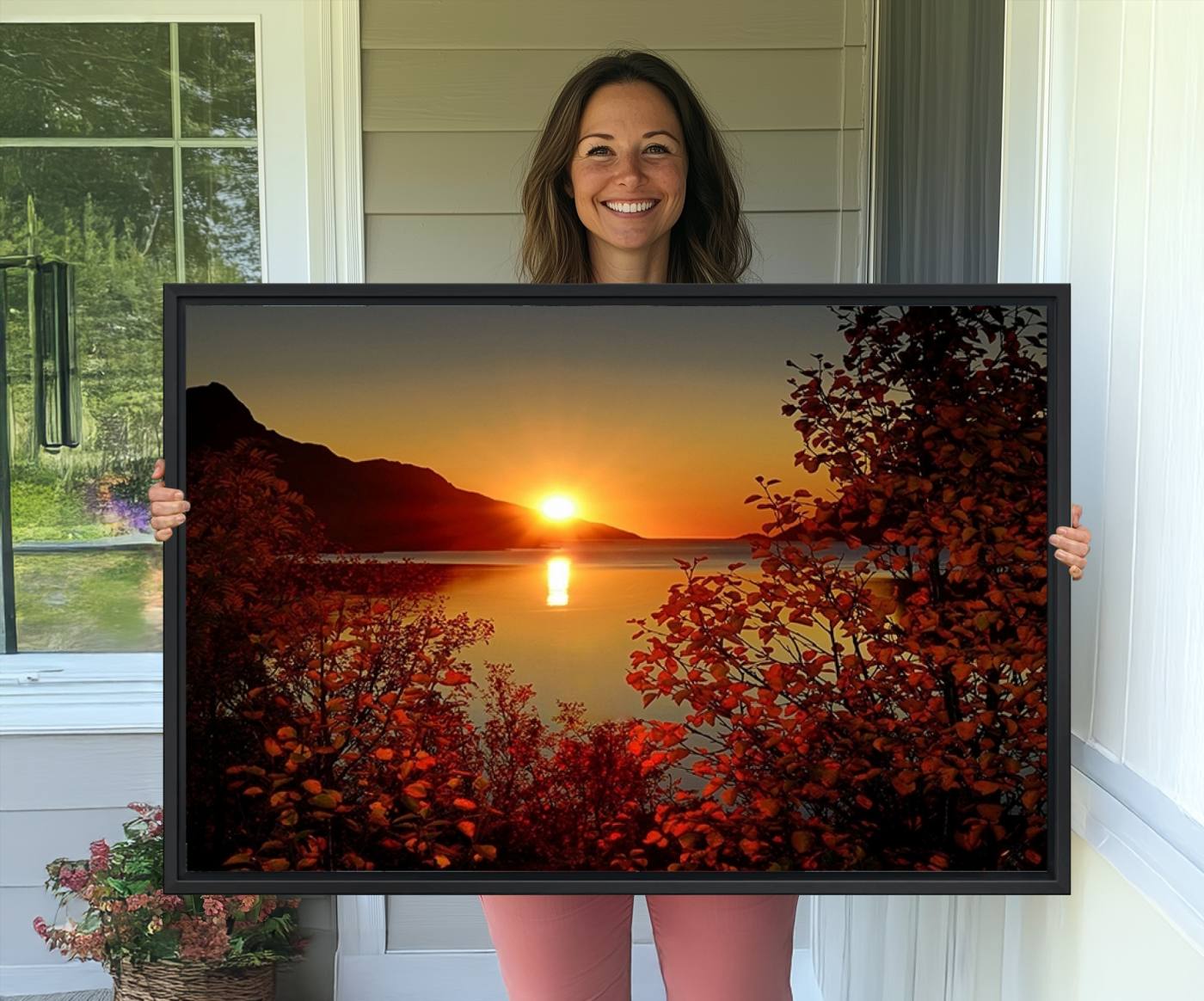 Autumn Sunset Over Lake Canvas Art – Tranquil Nature Landscape for