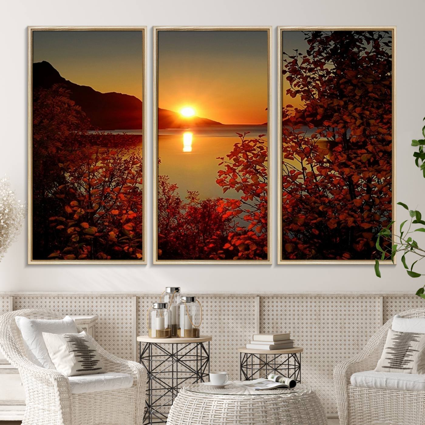 36656-MGV-CV-36X24-Autumn Sunset Over Lake Canvas Art – Tranquil Nature Landscape for Cozy Home Decor, Large Fall-Themed Wall Art