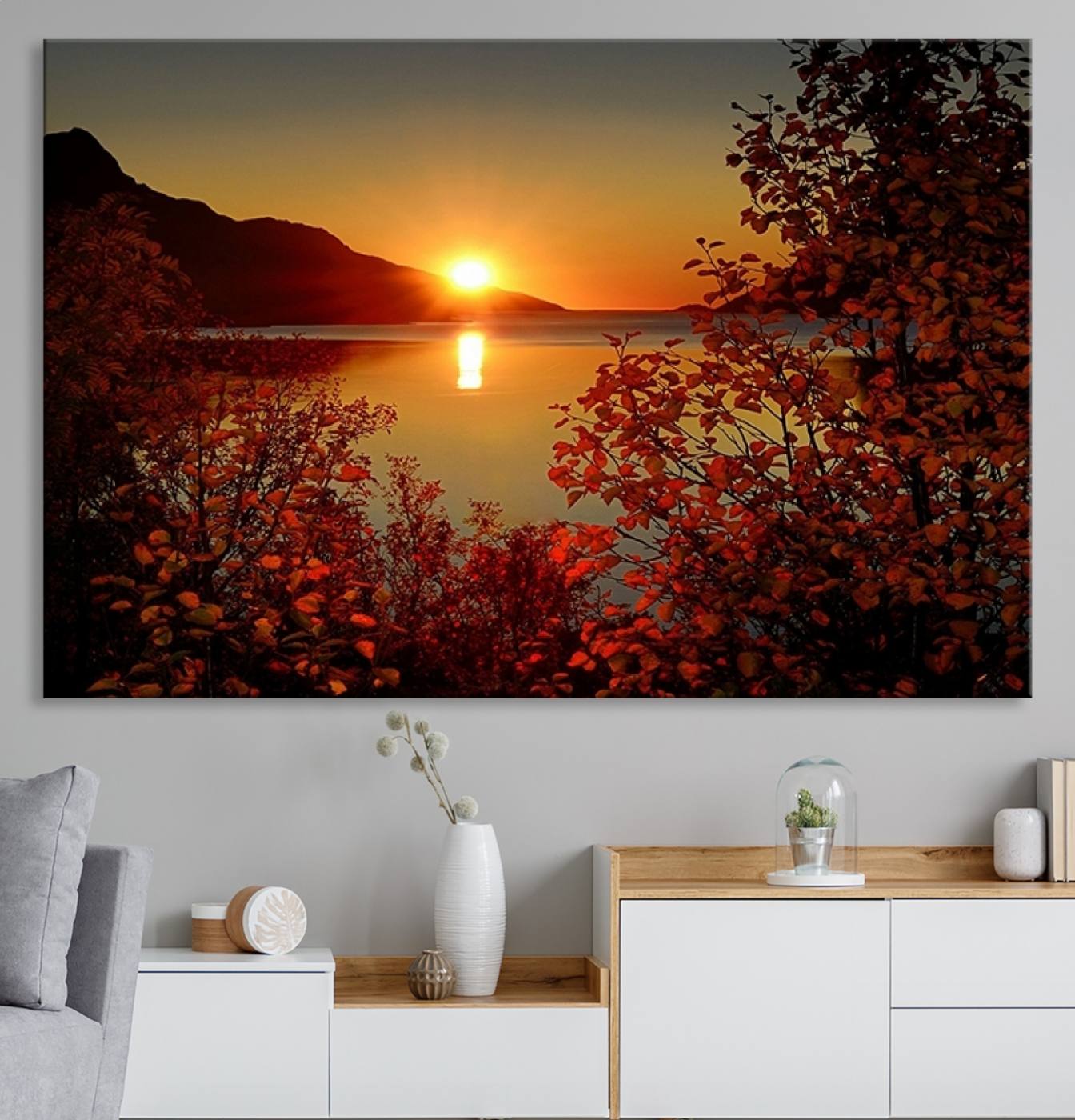 36656-MGV-CV-36X24-Autumn Sunset Over Lake Canvas Art – Tranquil Nature Landscape for Cozy Home Decor, Large
