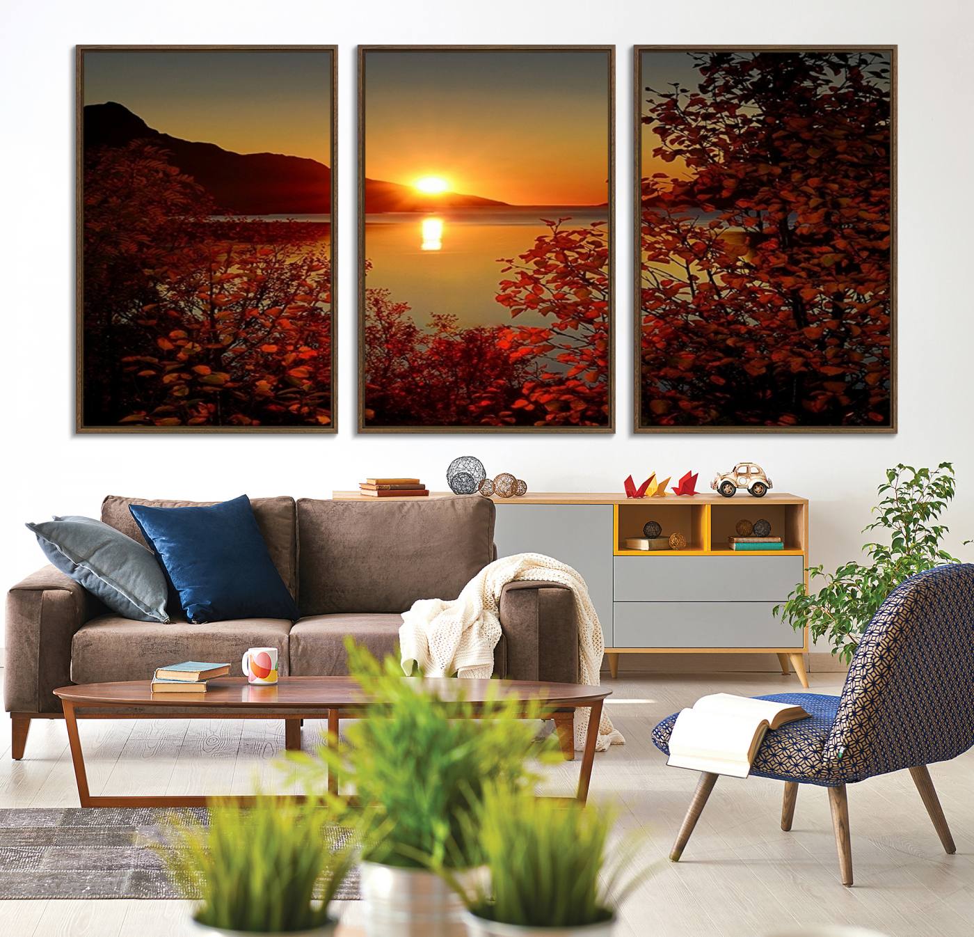 36656-MGV-CV-36X24-Autumn Sunset Over Lake Canvas Art – Tranquil Nature Landscape for Cozy Home Decor, Large