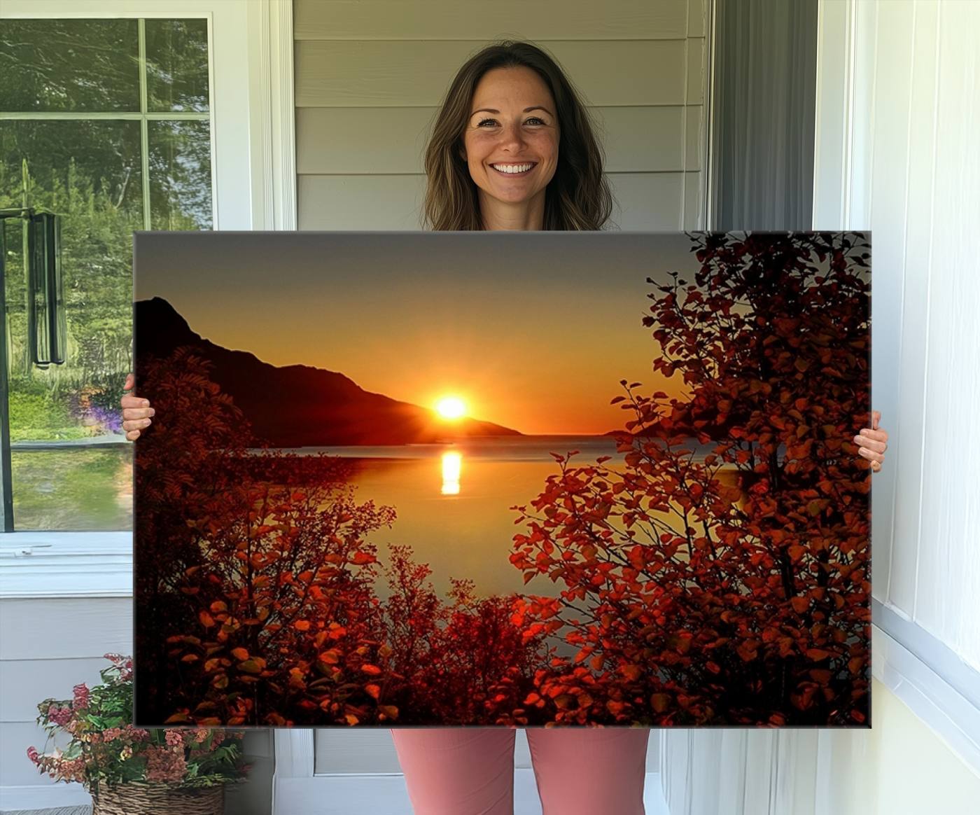 Autumn Sunset Over Lake Canvas Art – Tranquil Nature Landscape for