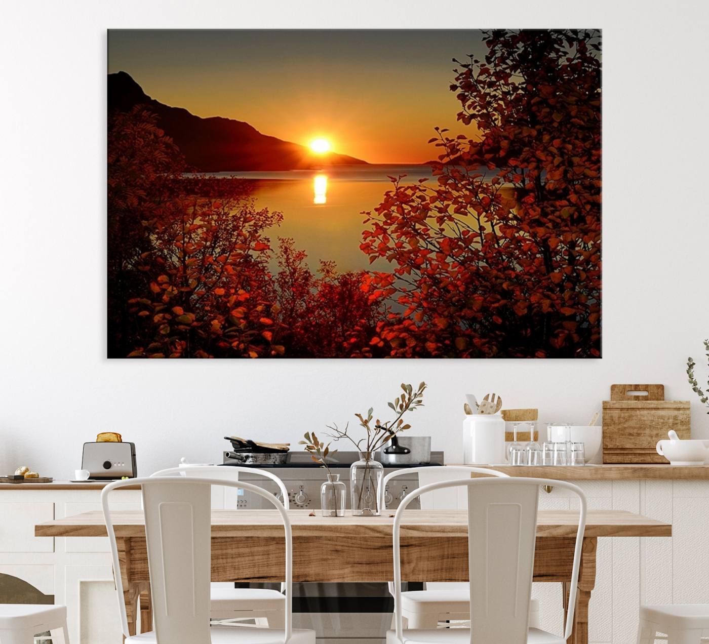 36656-MGV-CV-36X24-Autumn Sunset Over Lake Canvas Art – Tranquil Nature Landscape for Cozy Home Decor, Large
