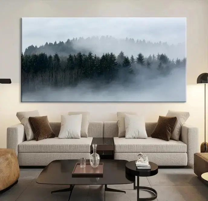 The Autumn and Misty Trees in the Forest Wall Art Canvas Print is crafted on museum-quality canvas with a UV-protective coating. It features a striking three-panel design that portrays a misty forest. This versatile décor piece suits any room, and you can enjoy free shipping directly to your doorstep.