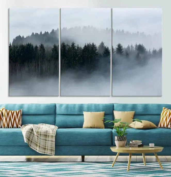 The Autumn and Misty Trees in the Forest Wall Art Canvas Print is crafted on museum-quality canvas with a UV-protective coating. It features a striking three-panel design that portrays a misty forest. This versatile décor piece suits any room, and you can enjoy free shipping directly to your doorstep.