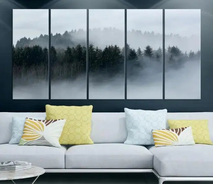 The Autumn and Misty Trees in the Forest Wall Art Canvas Print is crafted on museum-quality canvas with a UV-protective coating. It features a striking three-panel design that portrays a misty forest. This versatile décor piece suits any room, and you can enjoy free shipping directly to your doorstep.