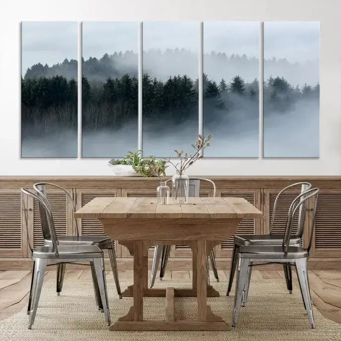 The Autumn and Misty Trees in the Forest Wall Art Canvas Print is crafted on museum-quality canvas with a UV-protective coating. It features a striking three-panel design that portrays a misty forest. This versatile décor piece suits any room, and you can enjoy free shipping directly to your doorstep.