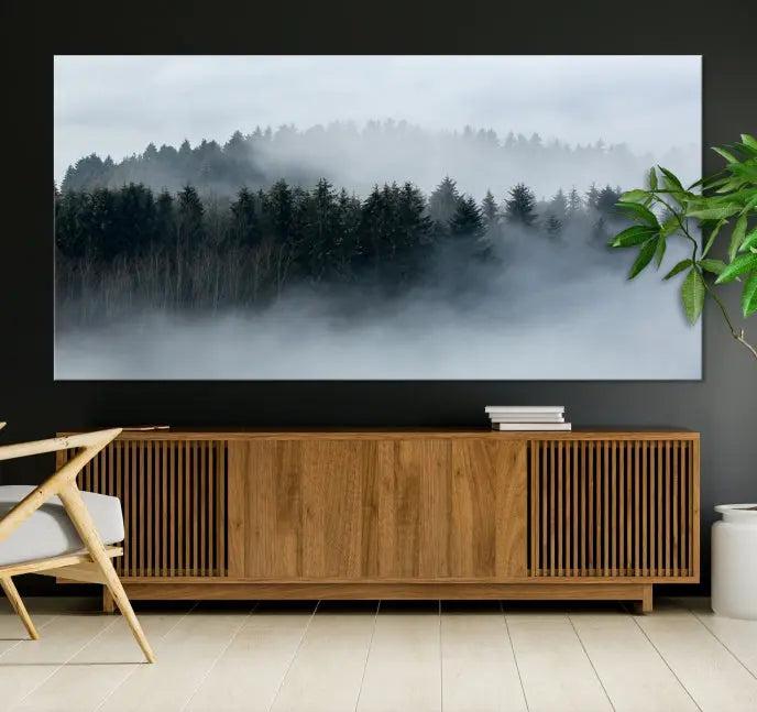 The Autumn and Misty Trees in the Forest Wall Art Canvas Print is crafted on museum-quality canvas with a UV-protective coating. It features a striking three-panel design that portrays a misty forest. This versatile décor piece suits any room, and you can enjoy free shipping directly to your doorstep.