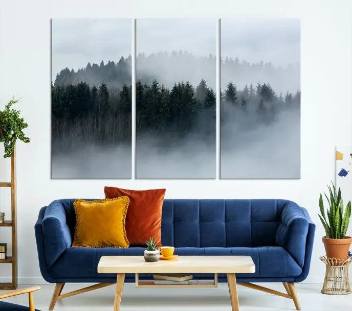 The Autumn and Misty Trees in the Forest Wall Art Canvas Print is crafted on museum-quality canvas with a UV-protective coating. It features a striking three-panel design that portrays a misty forest. This versatile décor piece suits any room, and you can enjoy free shipping directly to your doorstep.