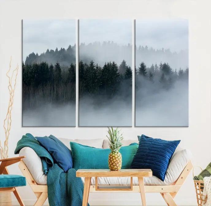 The Autumn and Misty Trees in the Forest Wall Art Canvas Print is crafted on museum-quality canvas with a UV-protective coating. It features a striking three-panel design that portrays a misty forest. This versatile décor piece suits any room, and you can enjoy free shipping directly to your doorstep.