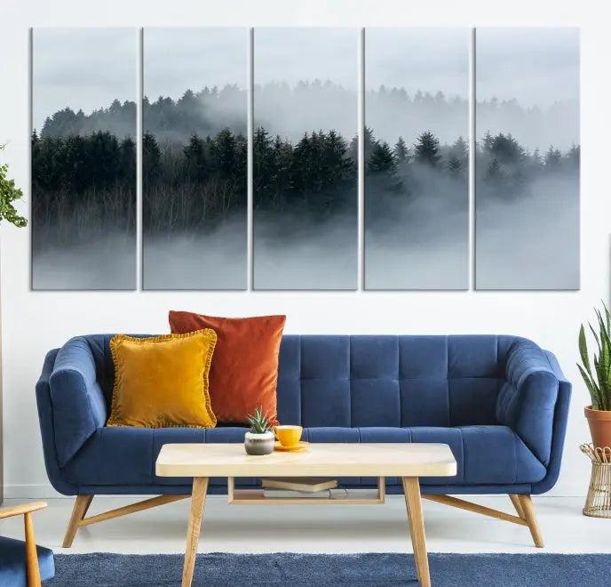 The Autumn and Misty Trees in the Forest Wall Art Canvas Print is crafted on museum-quality canvas with a UV-protective coating. It features a striking three-panel design that portrays a misty forest. This versatile décor piece suits any room, and you can enjoy free shipping directly to your doorstep.