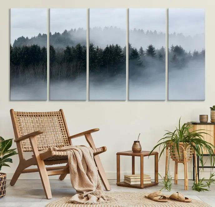 The Autumn and Misty Trees in the Forest Wall Art Canvas Print is crafted on museum-quality canvas with a UV-protective coating. It features a striking three-panel design that portrays a misty forest. This versatile décor piece suits any room, and you can enjoy free shipping directly to your doorstep.