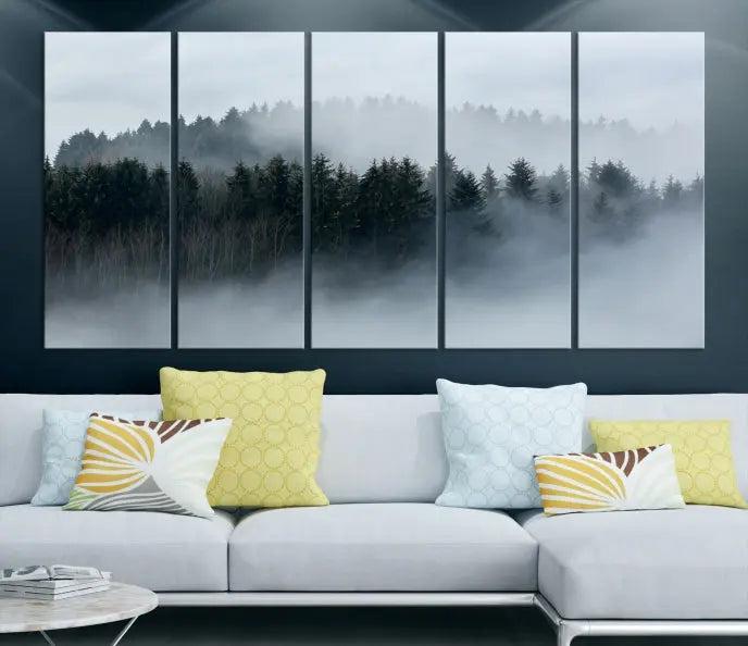 The Autumn and Misty Trees in the Forest Wall Art Canvas Print is crafted on museum-quality canvas with a UV-protective coating. It features a striking three-panel design that portrays a misty forest. This versatile décor piece suits any room, and you can enjoy free shipping directly to your doorstep.