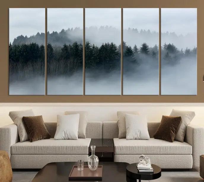 The Autumn and Misty Trees in the Forest Wall Art Canvas Print is crafted on museum-quality canvas with a UV-protective coating. It features a striking three-panel design that portrays a misty forest. This versatile décor piece suits any room, and you can enjoy free shipping directly to your doorstep.