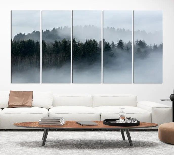 The Autumn and Misty Trees in the Forest Wall Art Canvas Print is crafted on museum-quality canvas with a UV-protective coating. It features a striking three-panel design that portrays a misty forest. This versatile décor piece suits any room, and you can enjoy free shipping directly to your doorstep.