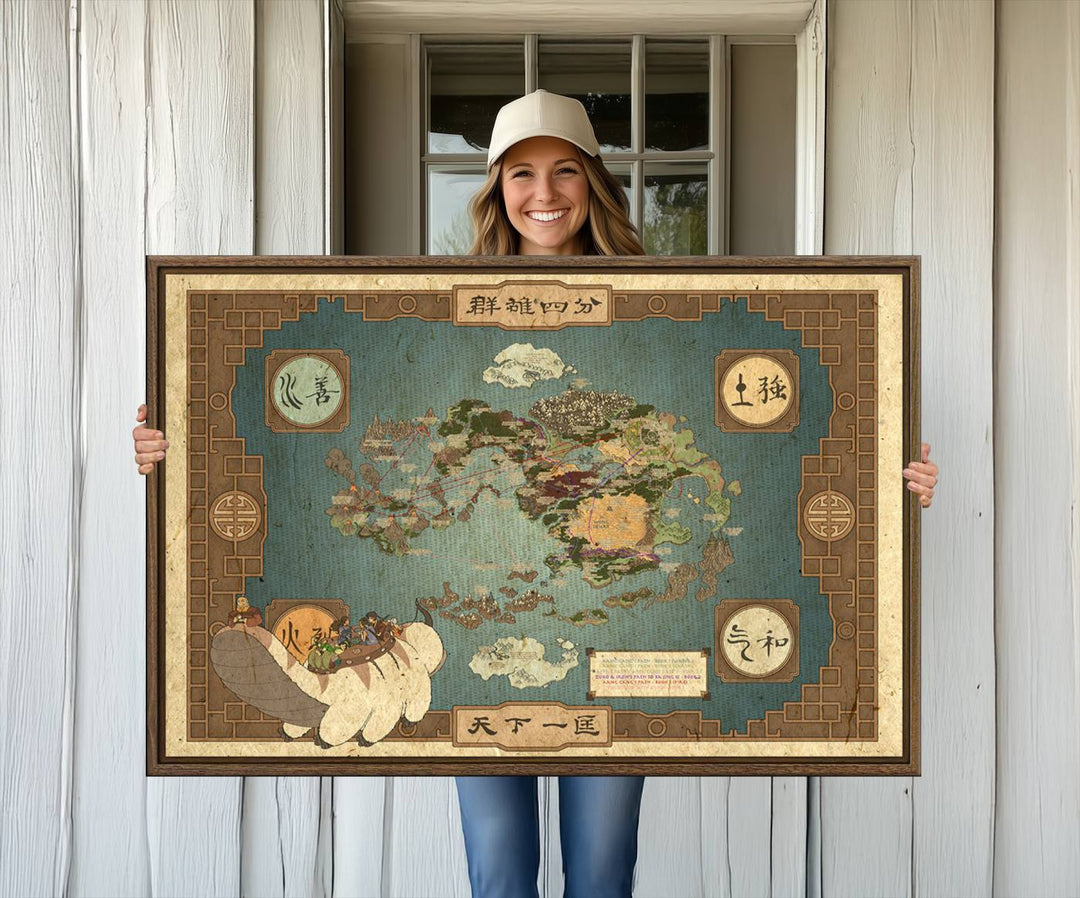 57832-MGV-CV-36X24-Avatar Wall Art: The Last Airbender Vintage Map - Wall Art Canvas Print, Framed, Ready to Hang - Iconic Four Nations Design