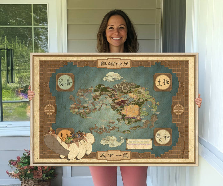 57832-MGV-CV-36X24-Avatar Wall Art: The Last Airbender Vintage Map - Wall Art Canvas Print, Framed, Ready to Hang - Iconic Four Nations Design