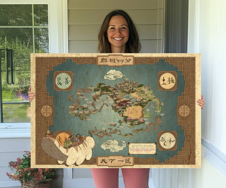 Avatar Wall Art: The Last Airbender Vintage Map - Wall Art Canvas Print, Framed, Ready to Hang - Iconic Four Nations Design