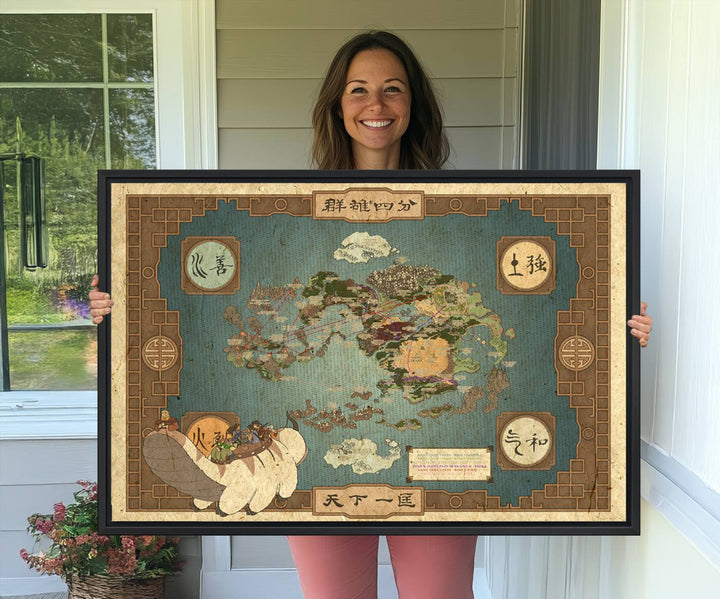 57832-MGV-CV-36X24-Avatar Wall Art: The Last Airbender Vintage Map - Wall Art Canvas Print, Framed, Ready to Hang - Iconic Four Nations Design
