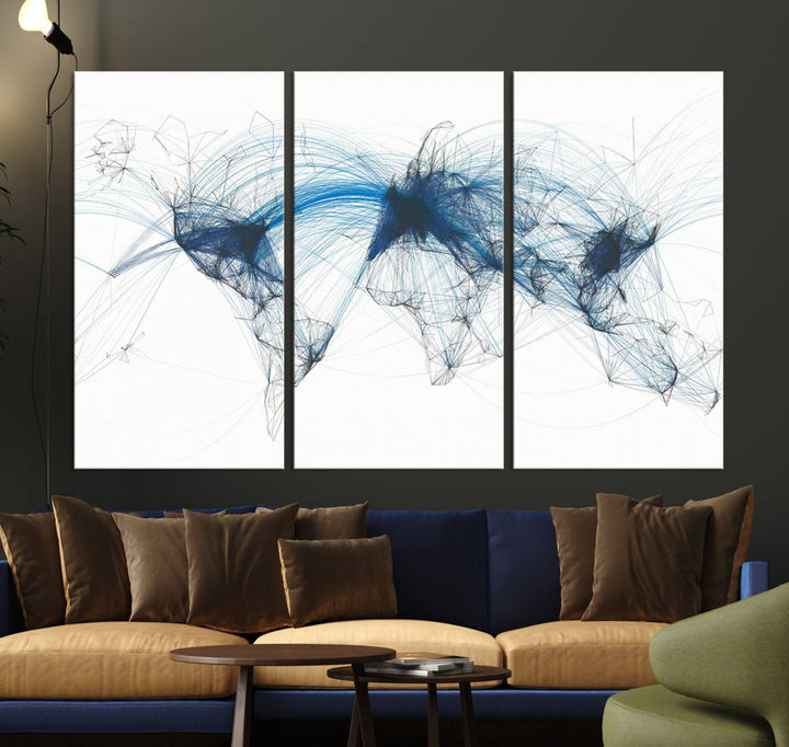Aviation Flight Map Wall Art | Ready to Hang Framed Air Traffic Art Print | Modern Global Connectivity Decor for Office or Home