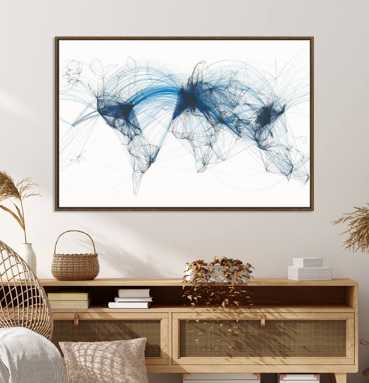 Aviation Flight Map Wall Art | Ready to Hang Framed Air Traffic Art Print | Modern Global Connectivity Decor for Office or Home