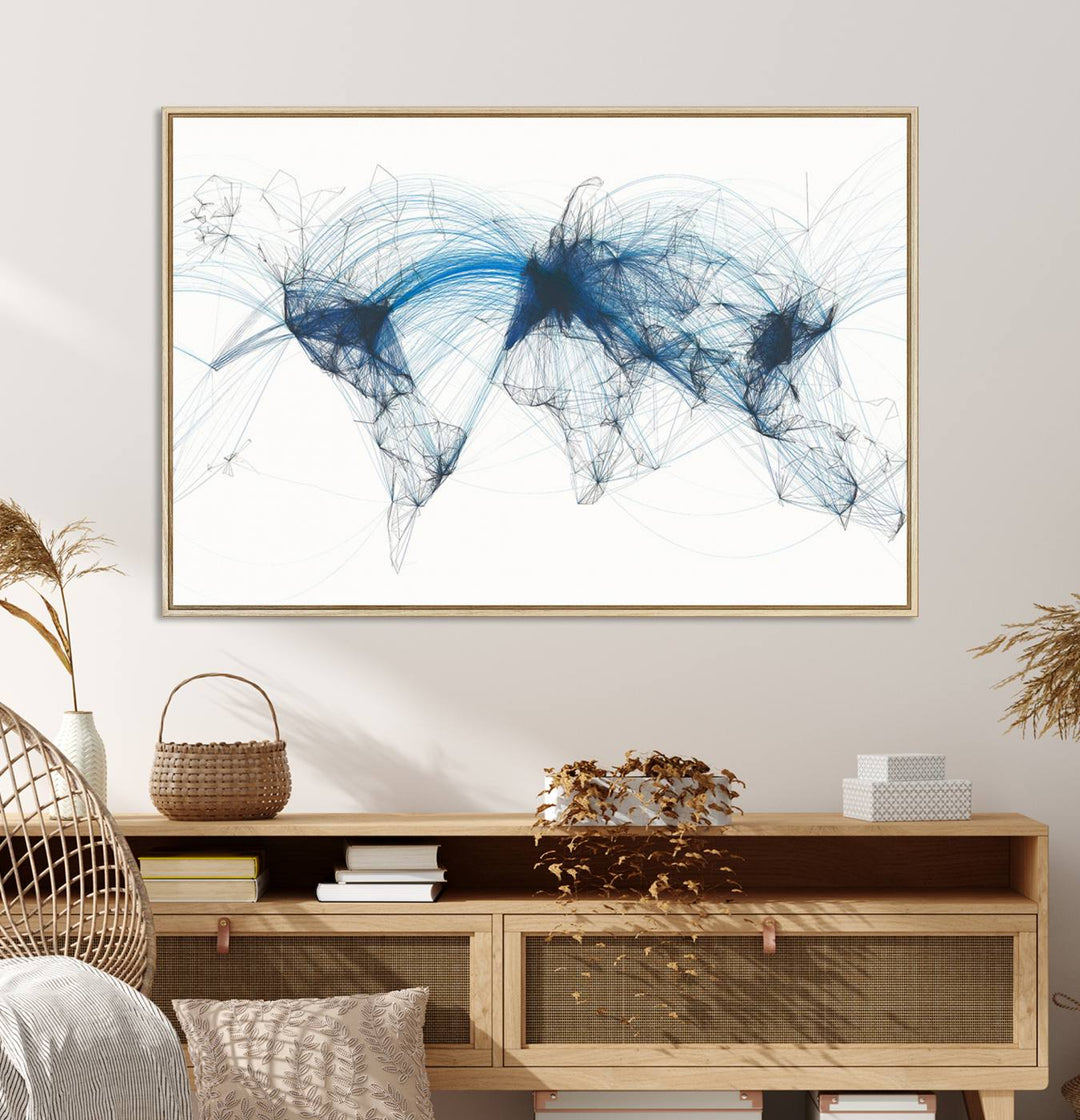 33145-MGV-CV-36X24-Aviation Flight Map Wall Art | Ready to Hang Framed Air Traffic Art Print | Modern Global Connectivity Decor for Office or Home