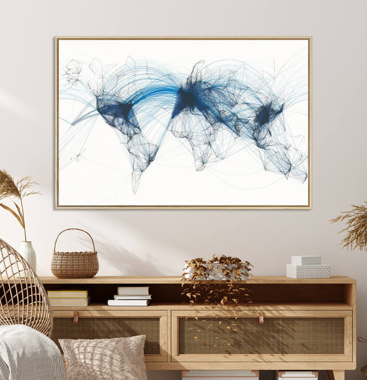 33145-MGV-CV-36X24-Aviation Flight Map Wall Art | Ready to Hang Framed Air Traffic Art Print | Modern Global Connectivity Decor for Office or Home