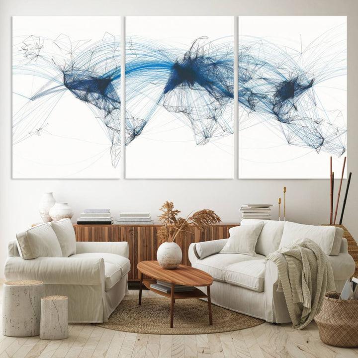 33145-MGV-CV-36X24-Aviation Flight Map Wall Art | Ready to Hang Framed Air Traffic Art Print | Modern Global Connectivity Decor for Office or Home