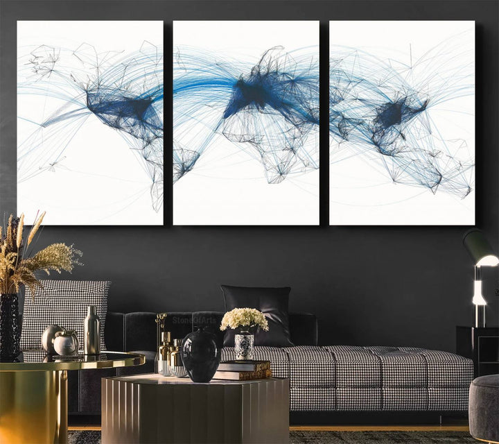 33145-MGV-CV-36X24-Aviation Flight Map Wall Art | Ready to Hang Framed Air Traffic Art Print | Modern Global Connectivity Decor for Office or Home
