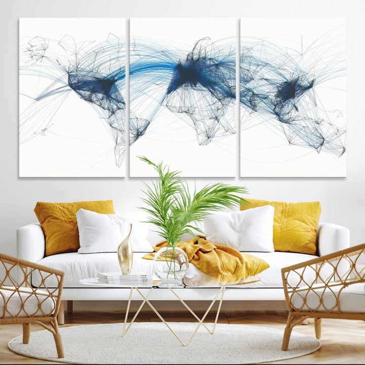 33145-MGV-CV-36X24-Aviation Flight Map Wall Art | Ready to Hang Framed Air Traffic Art Print | Modern Global Connectivity Decor for Office or Home