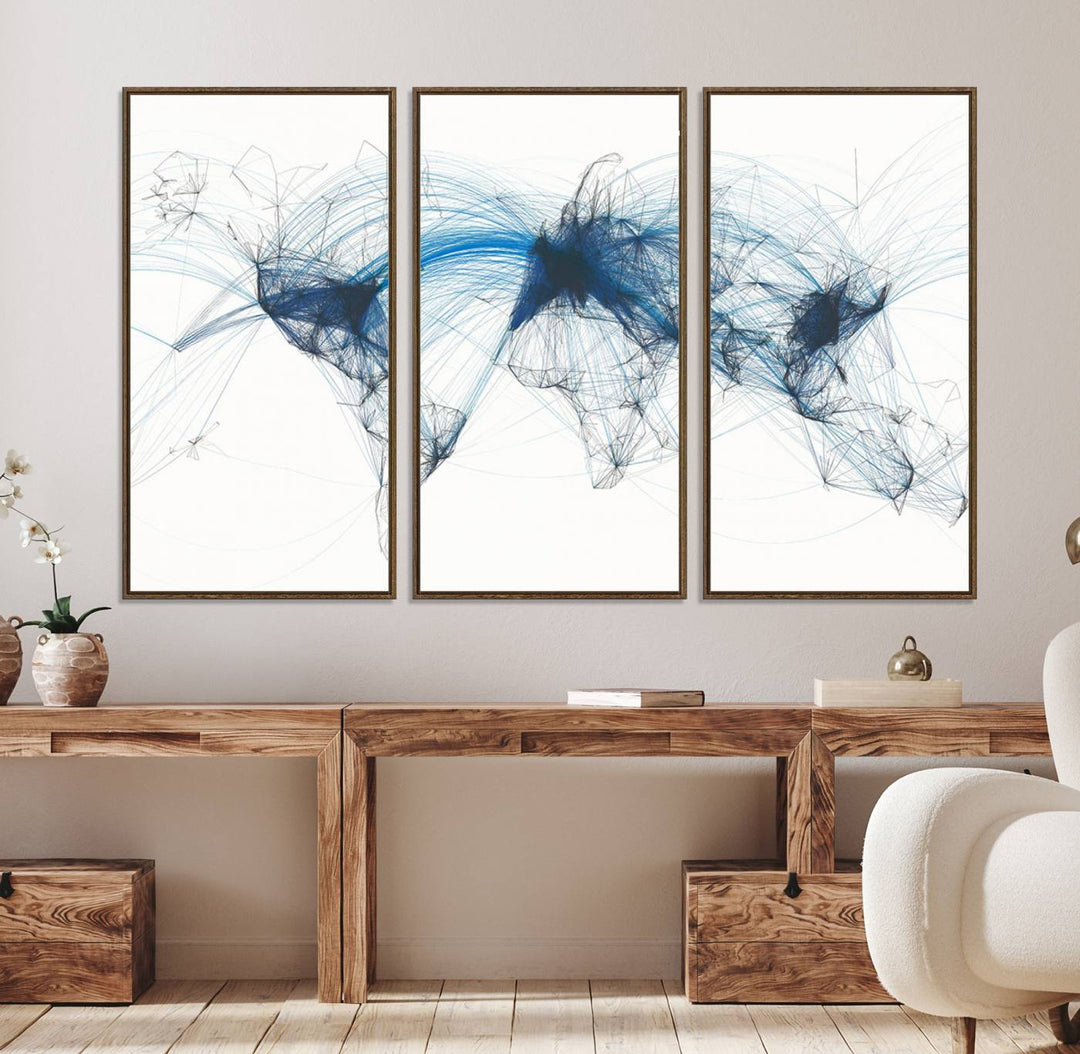33145-MGV-CV-36X24-Aviation Flight Map Wall Art | Ready to Hang Framed Air Traffic Art Print | Modern Global Connectivity Decor for Office or Home