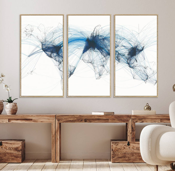 33145-MGV-CV-36X24-Aviation Flight Map Wall Art | Ready to Hang Framed Air Traffic Art Print | Modern Global Connectivity Decor for Office or Home