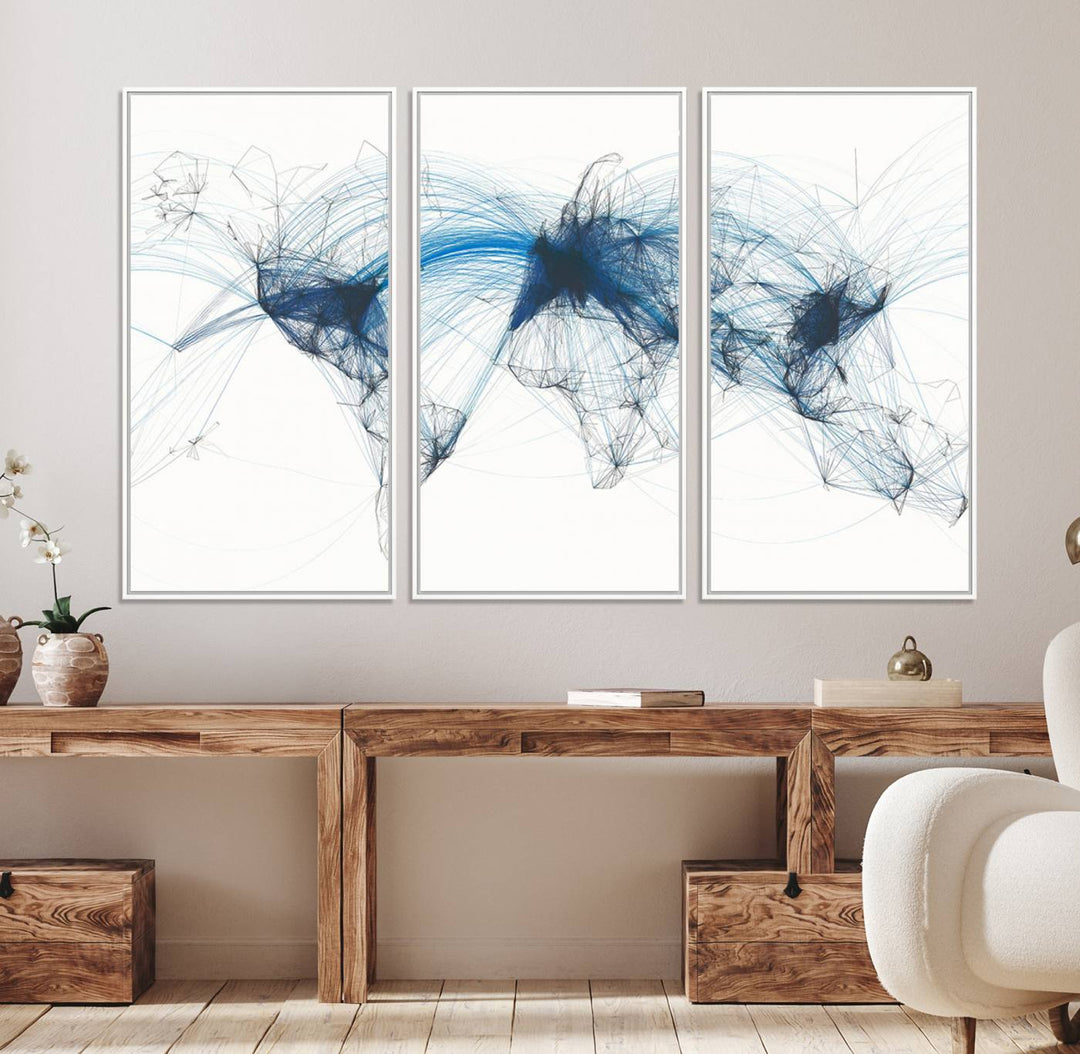 33145-MGV-CV-36X24-Aviation Flight Map Wall Art | Ready to Hang Framed Air Traffic Art Print | Modern Global Connectivity Decor for Office or Home
