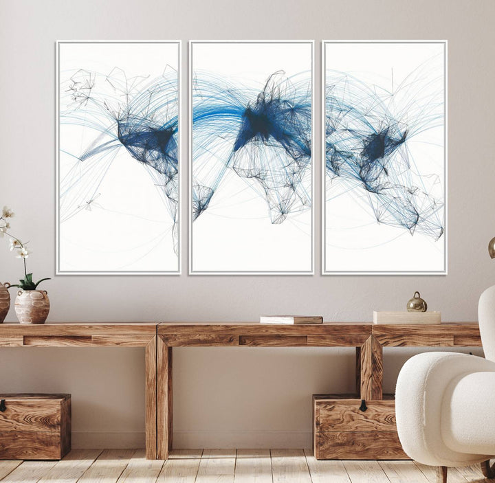 33145-MGV-CV-36X24-Aviation Flight Map Wall Art | Ready to Hang Framed Air Traffic Art Print | Modern Global Connectivity Decor for Office or Home