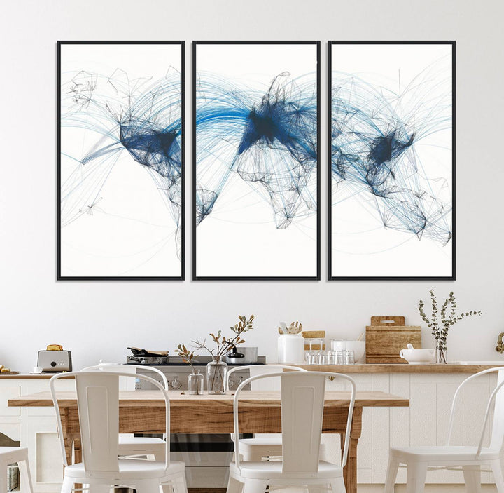 33145-MGV-CV-36X24-Aviation Flight Map Wall Art | Ready to Hang Framed Air Traffic Art Print | Modern Global Connectivity Decor for Office or Home