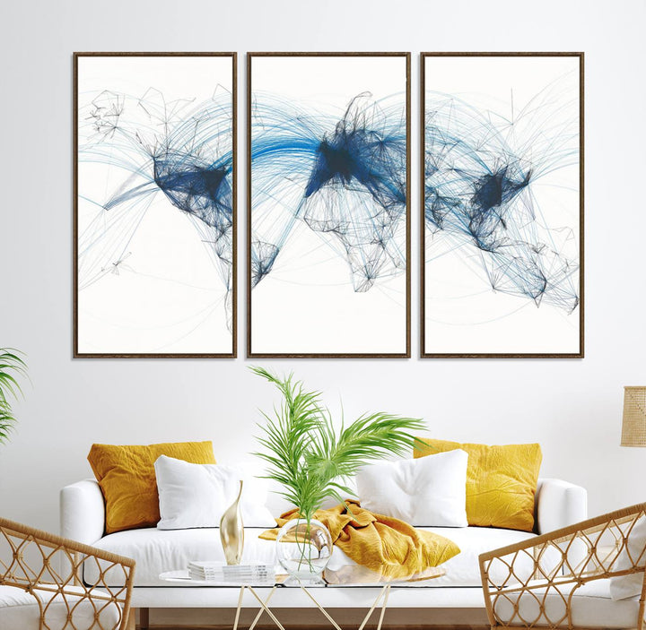 33145-MGV-CV-36X24-Aviation Flight Map Wall Art | Ready to Hang Framed Air Traffic Art Print | Modern Global Connectivity Decor for Office or Home