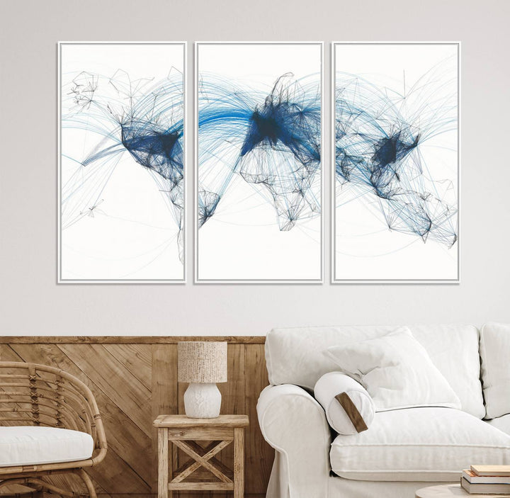 33145-MGV-CV-36X24-Aviation Flight Map Wall Art | Ready to Hang Framed Air Traffic Art Print | Modern Global Connectivity Decor for Office or Home