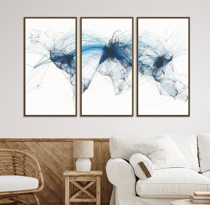 33145-MGV-CV-36X24-Aviation Flight Map Wall Art | Ready to Hang Framed Air Traffic Art Print | Modern Global Connectivity Decor for Office or Home