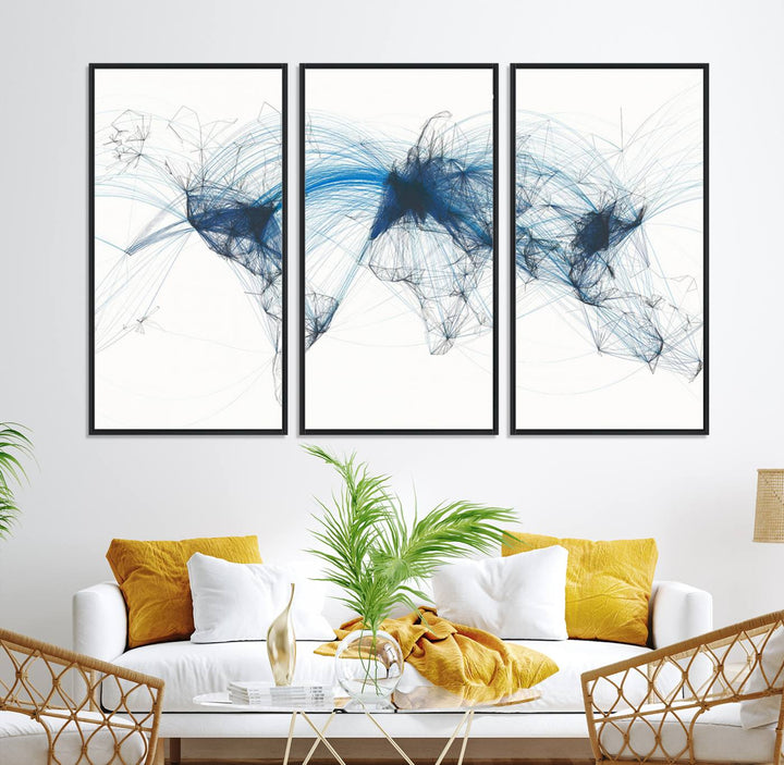 33145-MGV-CV-36X24-Aviation Flight Map Wall Art | Ready to Hang Framed Air Traffic Art Print | Modern Global Connectivity Decor for Office or Home