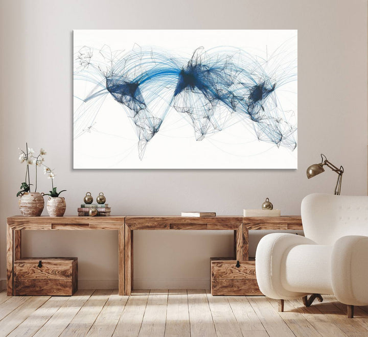 Aviation Flight Map Wall Art | Ready to Hang Framed Air Traffic Art Print | Modern Global Connectivity Decor for Office or Home