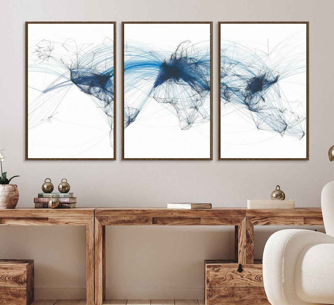 33145-MGV-CV-36X24-Aviation Flight Map Wall Art | Ready to Hang Framed Air Traffic Art Print | Modern Global Connectivity Decor for Office or Home