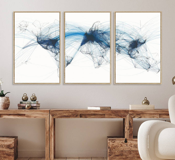 33145-MGV-CV-36X24-Aviation Flight Map Wall Art | Ready to Hang Framed Air Traffic Art Print | Modern Global Connectivity Decor for Office or Home