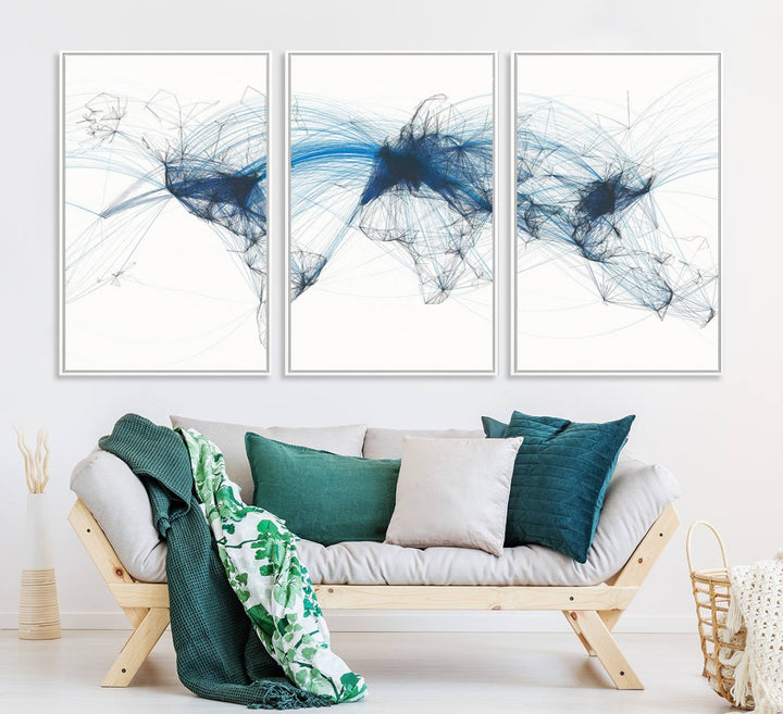 33145-MGV-CV-36X24-Aviation Flight Map Wall Art | Ready to Hang Framed Air Traffic Art Print | Modern Global Connectivity Decor for Office or Home